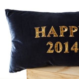 Happy New Year Pillow - Grey gold velvet cushion - Decorative throw pillows with greetings - Gold sequin pillow -lumbar pillow - 12x20 -gift