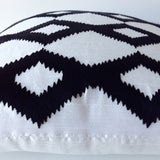 Black Ikat on White Silk Pillow Cover