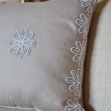 Decorative Pillow Cover In Linen With Pearl Crystal Flower Embroidery