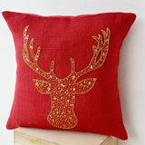 Deer Pillow covers -Animal pillow stag embroidered in gold sequin