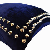 Designer Decorative Throw Pillows With Studs On Navy Velvet Pillow Cover For Chic Modern Avant Garde Home Decor