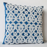 Decorative Throw Pillow In Blue Silk White Sequin Embroidery Accent Pillow Gift