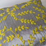 Decorative Gray Yellow Beaded Sequin Throw Pillows With Leaves