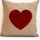 Gift Of Love Burlap Sequin Red Heart Pillow Cover For Valentine To Celebrate Togetherness