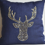 Deer Pillow with Gold Silver Sequins in Linen