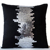 Decorative Throw Pillows -Geometric Pillow -Black Silver Modern Pillow -Black Cushion -Silver Sequin Pillow -City Lights Pillow -18x18 -Gift