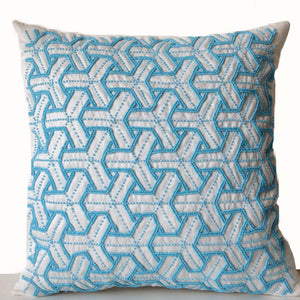 Designer Japanese Sashiko Pillow in Turquoise Bead