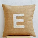 Handcrafted Customized Ivory Velvet Monogram Throw Pillows in Burlap