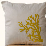 Handmade Nautical Pillow Cover With Yellow Coral Beads On ivory white silk