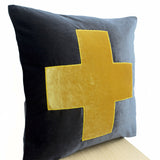 Gray Throw Pillow Cover With Yellow Cross