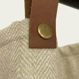 Custom Herringbone Wool Curtains with Genuine Leather Tabs and Brass Buttons