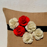 Burlap pillow cover with red white flower Decorative cushion cover Throw pillow