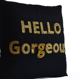 Hello Gorgeous Pillow, Gold Sequins Pillow Cover, Beaded Throw Pillows, Black Gold Sequin Pillows