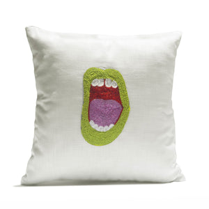 Green Lips Pop Art Pillow Cover