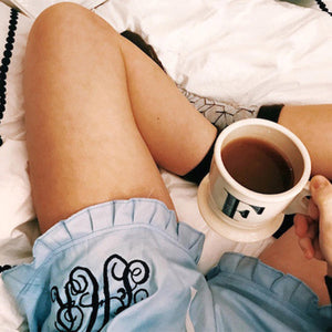 Blue Cotton Monogrammed Pajama Shorts