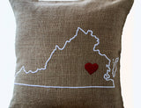 Gift Of Love Customized Burlap Pillow Cover State Map With Heart Pillow Personalized Pillow