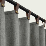 Gray Chevron Leather Tab Wool Curtain