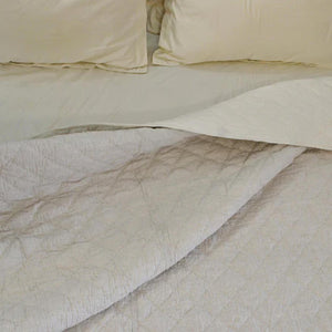 Handmade Oatmeal Linen Quilt in Diamond Pattern