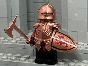 Dragon Knight with Custom Loong Brick Sallet & LBA Shield + Axe! (In Metallic Brass)