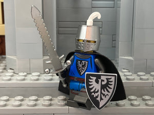 Custom Black Falcon Knight w/Great Helm, LEGO Plume & Authentic LEGO Prints! (in Original Silver))