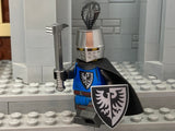 Custom Black Falcon Knight w/Great Helm, Custom Feather Plume & Authentic LEGO Prints! (in Original Silver))