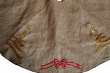 Christmas Tree Skirt In Natural Burlap With Christmas Tree And Ribbon Embroidered