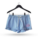 Blue Cotton Monogrammed Pajama Shorts