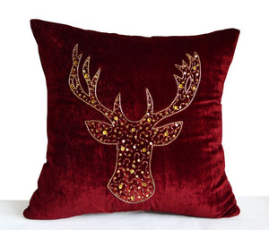 Gold Deer Velvet Pillow Cover